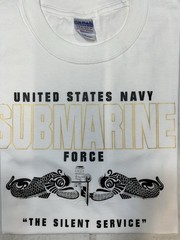 US Navy Submarine Force T-Shirt Vet SILENT SERVICE Front Print SAND Khaki Tan