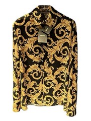 Versace Informal Shirt Twill Poly Baroque Black And Gold 50IT(US L)$1750 Retail