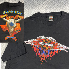 Harley Davidson Austin Graphic T 2XL VTG Y2K SRV Capitol Skull Pistons Flames