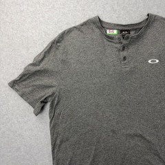 Oakley Shirt Mens Large Gray Henley Short Sleeve Logo Tee Casual Adult