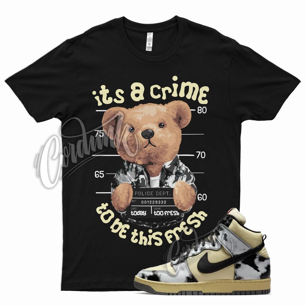 Black CRIME T Shirt for N Dunk High 1985 Black Acid Wash Yellowed Aged White