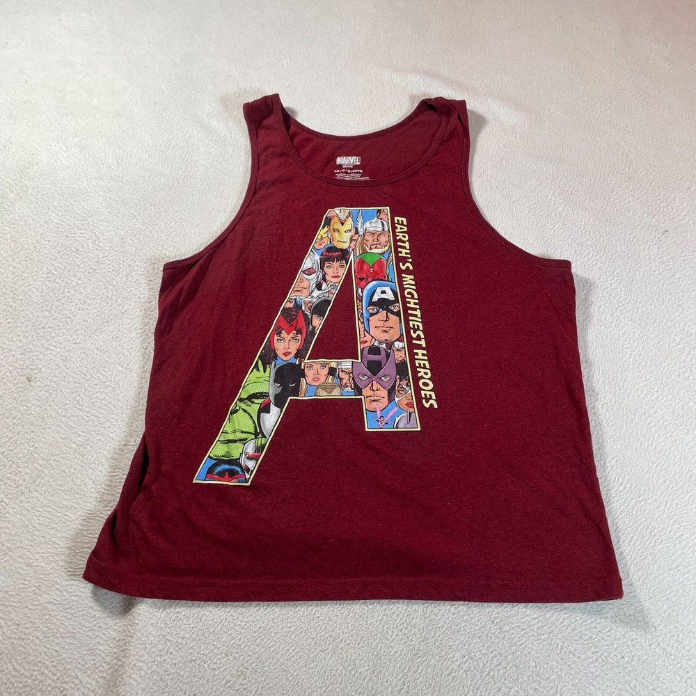 Avengers Tank Top Shirt Mens Large Red Sleeveless Marvel Big Logo Super Heros