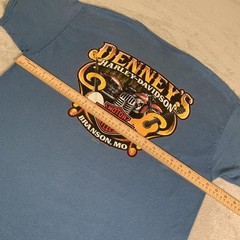 Harley Davidson Shirt Mens XL Blue Denney’s Branson Missouri Pocket Graphic FLAW