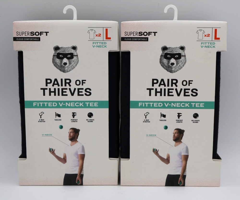 Pair of Thieves Men’s Super Soft Fitted V-Neck Tee 4-Pack Black Size Large NWT