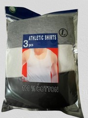 3Pcs Athletic shirts Men’s 100% cotton Size L (Large) White-Grey-Black