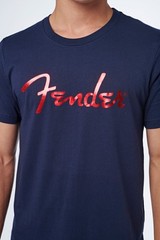 Fender Foil Spaghetti Logo T-Shirt, Blue, Size Small, Model #9123013096