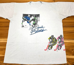 Vintage 90s St Louis Blues T-Shirt XL 1991 Wrap Around Neon Single Stitch NHL