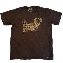 Roots Canada Slub T Shirt Mens Medium Brown Wildlife Deer Graphic Outdoors Tee
