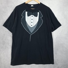 Vintage Tuxedo T Shirt Mens 2XL Black Bow Tie Formal Graphic Tee Novelty