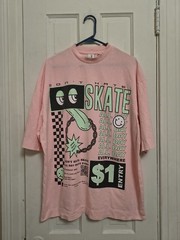COLLUSION L Pink Skating Ring T Shirt Tee Top Unisex ASOS Streetwear Skater C8