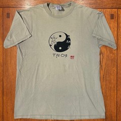Jerzees Tai Chi Yin Yang Graphic Print Crew Neck T-Shirt Mens L Beige