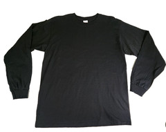Anvil Men’s Large Heavyweight Black Long Sleeve T-Shirt Ribbed Cuffs / Crew Neck