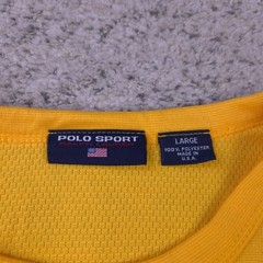 VTG Polo Sport Shirt Men Large Yellow Logo Spellout RLX Ralph Lauren Made In USA