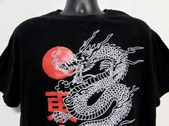Shein T-Shirt Men Medium Black Asian Dragon Graphic Warrior Theme