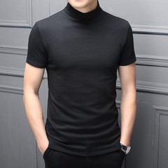 Men’s Slim Fit Half High Collar Short Sleeve T-Shirt in Polyester Solid Colors