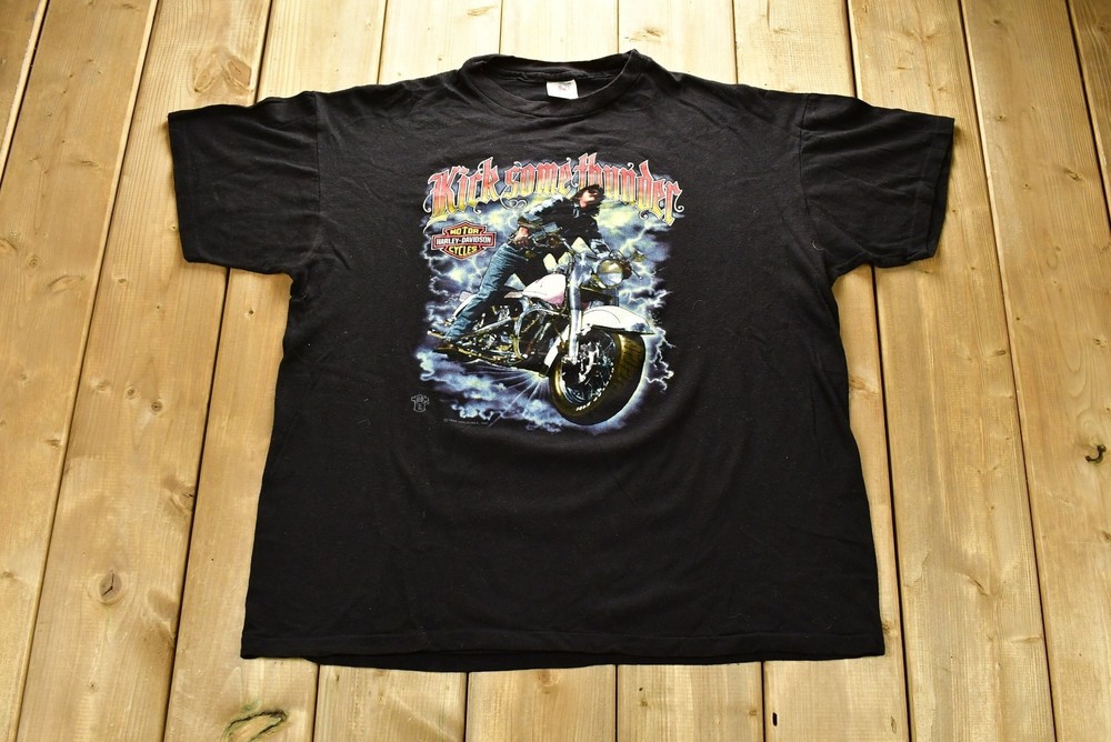 Harley Davidson T-Shirt 1980s Single Stitch 1Pc Black USA Free Ship