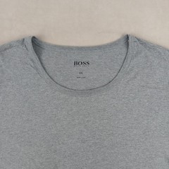 Hugo Boss XXL Mens T Shirt 22×30 Wide Neck Gray Embroidered Logo ** Fits Medium