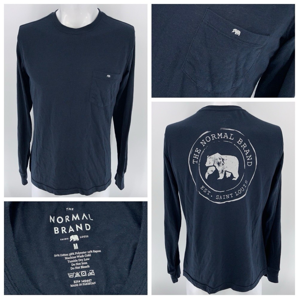 The Normal Brand Pocket T-Shirt Long Sleeve M Navy Cotton Poly Rayon YGI U4-104