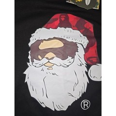 A Bathing Ape BAPE Black Graphic Santa Ape Head Size Med NWT