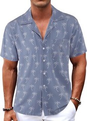 Men’s Hawaiian Shirt Tropical Floral Short Sleeve Button Down Casual Beachwear