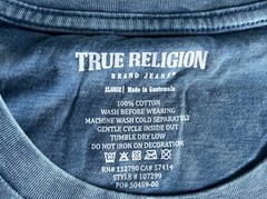 True Religion T Shirt Sz XL Blue Buddha Mineral Wash Distressed Short Sleeve