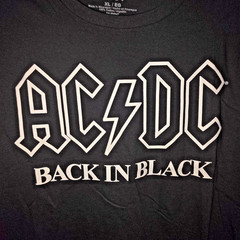 ACDC Back In Black Logo Graphic T-shirt Men Black Short Sleeve Music Size XL