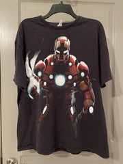 Vintage Iron Man Marvel Mad Engine Black Graphic T-Shirt Mens XL Y2K Avengers