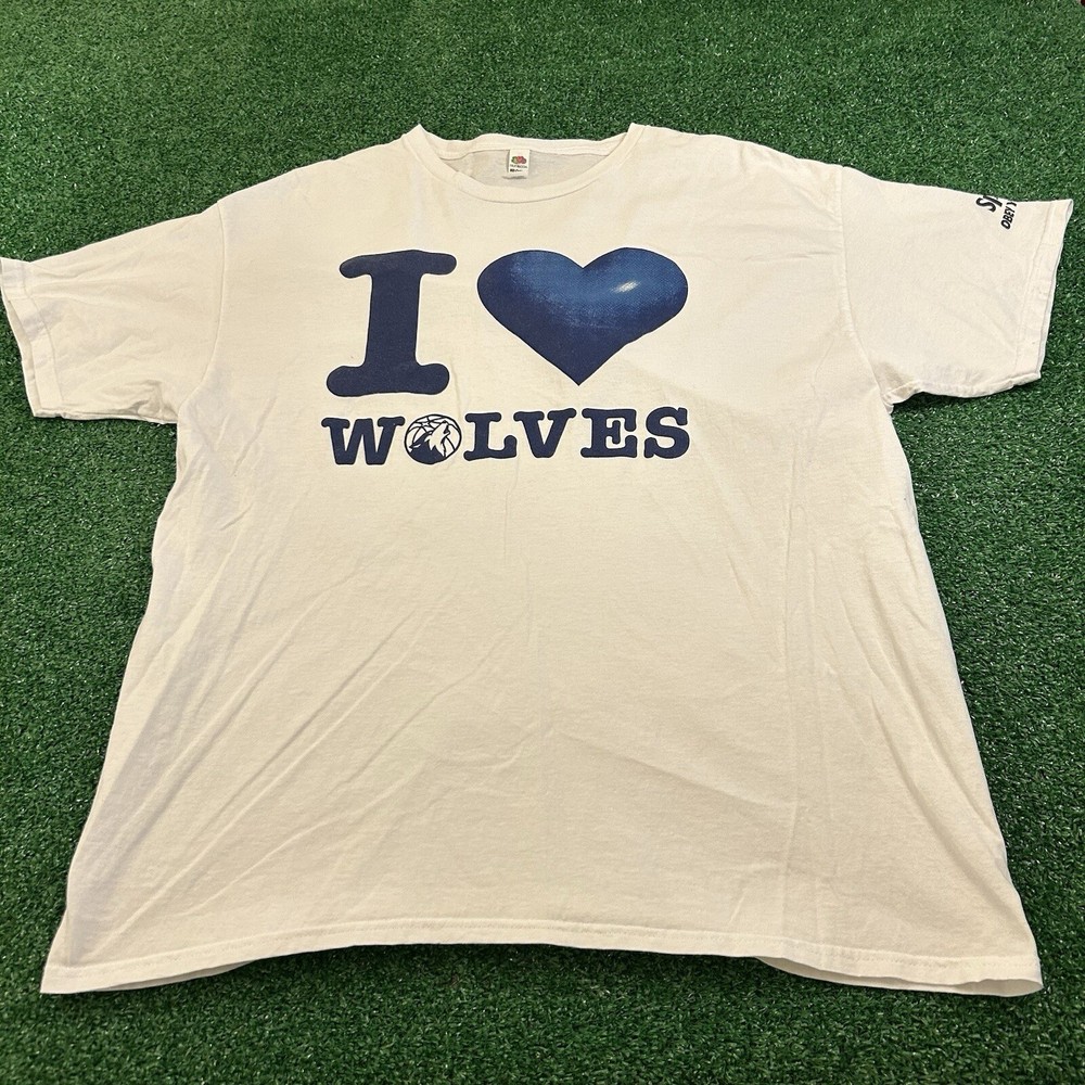 Fruit of the Loom HD Cotton T-Shirt Mens Extra Large White I Love Wolves NBA