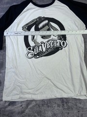 Suavecito Men’s White/Black Baseball Raglan Tee – Large Graphic Print