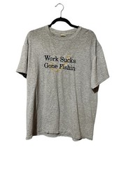 Graham Sportswear Graphic T Shirt Work Sucks Gone Fishin Gray L