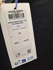 Jack & Jones Men’s Crew Neck Belmortfront Short Sleeve Tee,Black, XL,MSRP $44.50