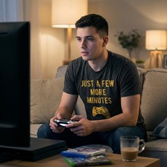 Mens Just A Few More Minutes T Shirt Funny Video Gaming Graphic Tee Gift for