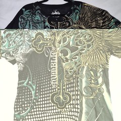Last Hold Skull Cross Graphic T-Shirt Mens XL Black Green Gold Foil Gothic…