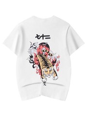 Niepce Men’s Pouncing Fiery Tiger Graphic Tee Japanese Streetwear T-Shirt