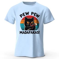 Pew Pew Madafakas T-Shirt Black Cat Saying Funny Funshirt Retro Mens New