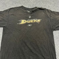 Reebok T-Shirt Mens Size L Black Anaheim Ducks NHL Graphic Cotton Short Sleeve