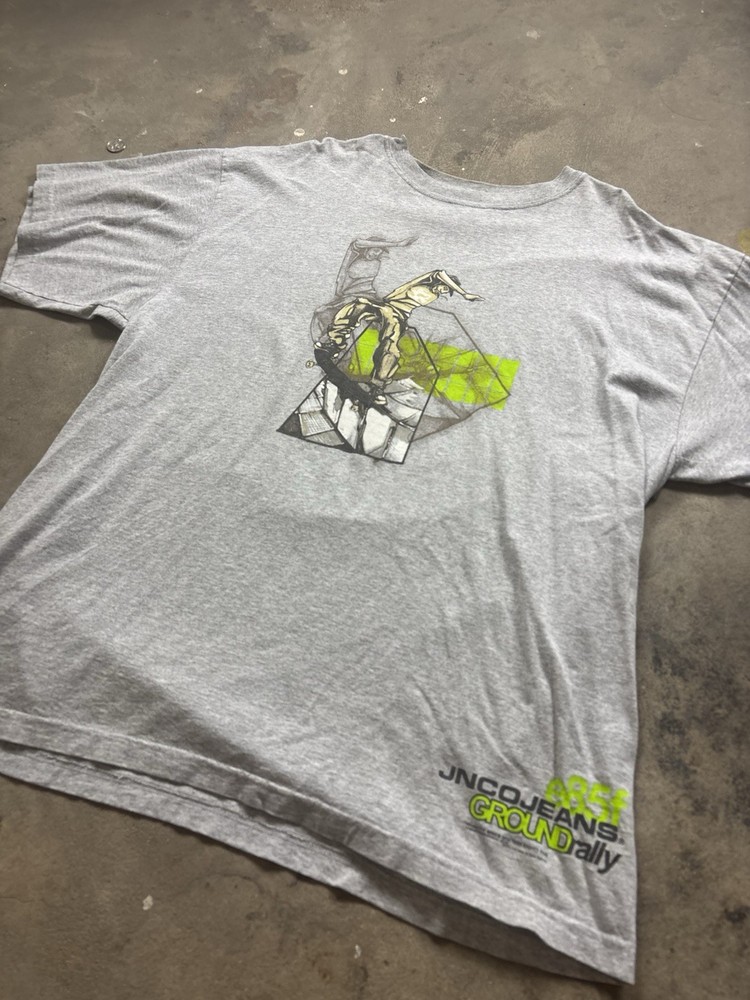 JNCO Jeans Gray Graphic Logo Crew Neck Short Sleeve Cotton T-Shirt XL