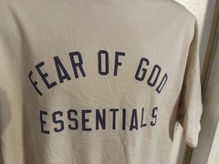 Fear of God Essentials oversized beige/tan graphic T-shirt front arch Logo Clean