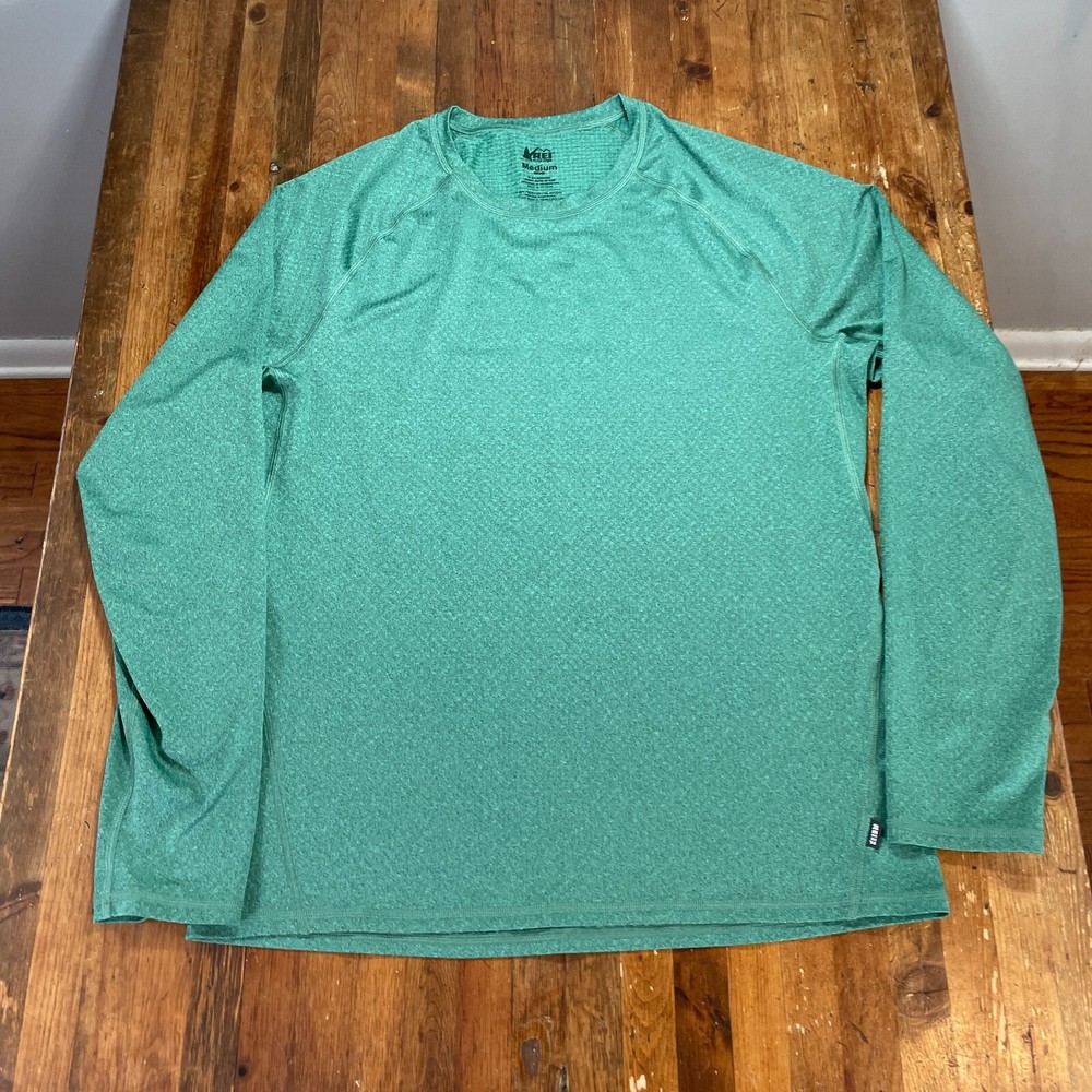 REI Co Op Shirt Mens Medium Green Pullover Long Sleeve Lightweight Performance