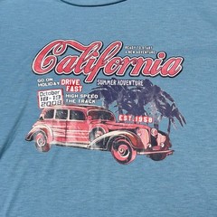 Shein T Shirt Mens M Blue California Graphic Tee Car Print Summer Retro Style