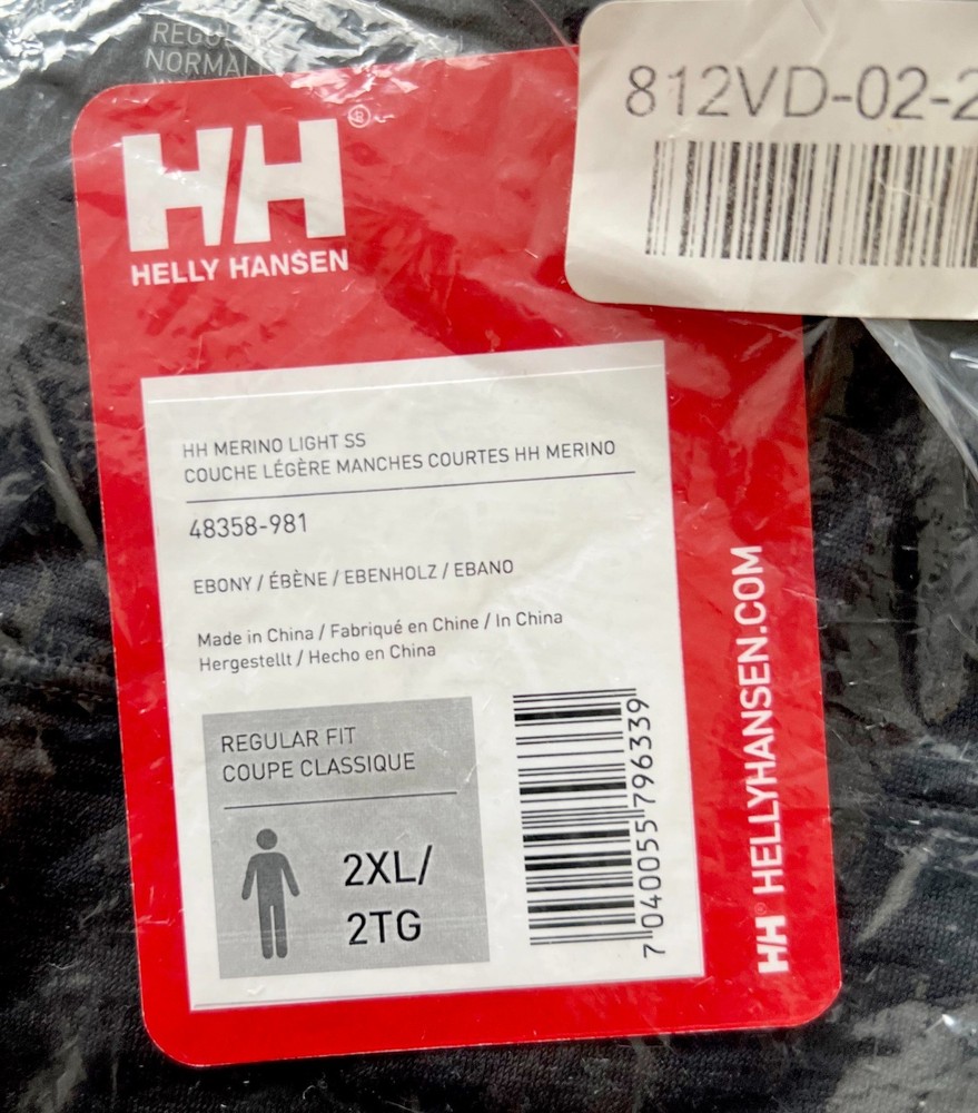 NEW Helly Hansen Merino Light Shirt XXL 100% Merino Wool Black Base Layer TShirt