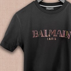 Balmain Black T-shirt — Golden Text Logo Print — Size XL — Tariff Paid