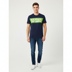 ARMANI EXCHANGE Navy Blue AX-06 Short Sleeve Slim Fit Designer Mens T-shirt NWT