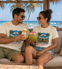 Funny Coconut Beach Shirt Good Times Tropical Vacation Summer Gift Tee – Black