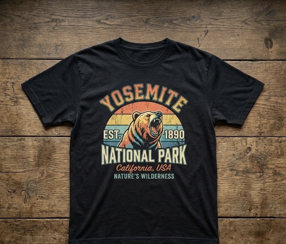 Men’s XL Black Cotton Crew Neck Short Sleeve Yosemite National Park Graphic Tee