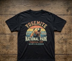 Men’s XL Black Cotton Crew Neck Short Sleeve Yosemite National Park Graphic Tee