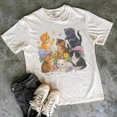 Cute Kitten Graphic T-Shirt, Vintage Cat Lover Tee, Comfort Colors Ivory Shirt,