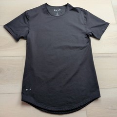 BYLT Drop Cut SS Lux T-Shirt Mens Small Black Curved Hem Athletic Tee