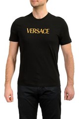 Versace Men’s Black Short Sleeve Gold Logo Embroidery T-Shirt US L IT 52