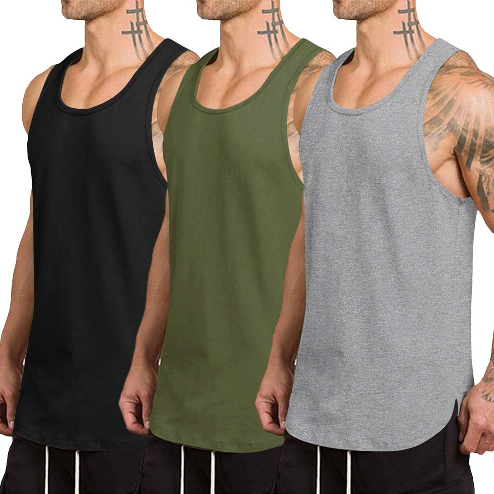 COOFANDY Men’s 3 Pack Quick Dry Workout Tank Top Gym Muscle Tee Fitness Bodyb…